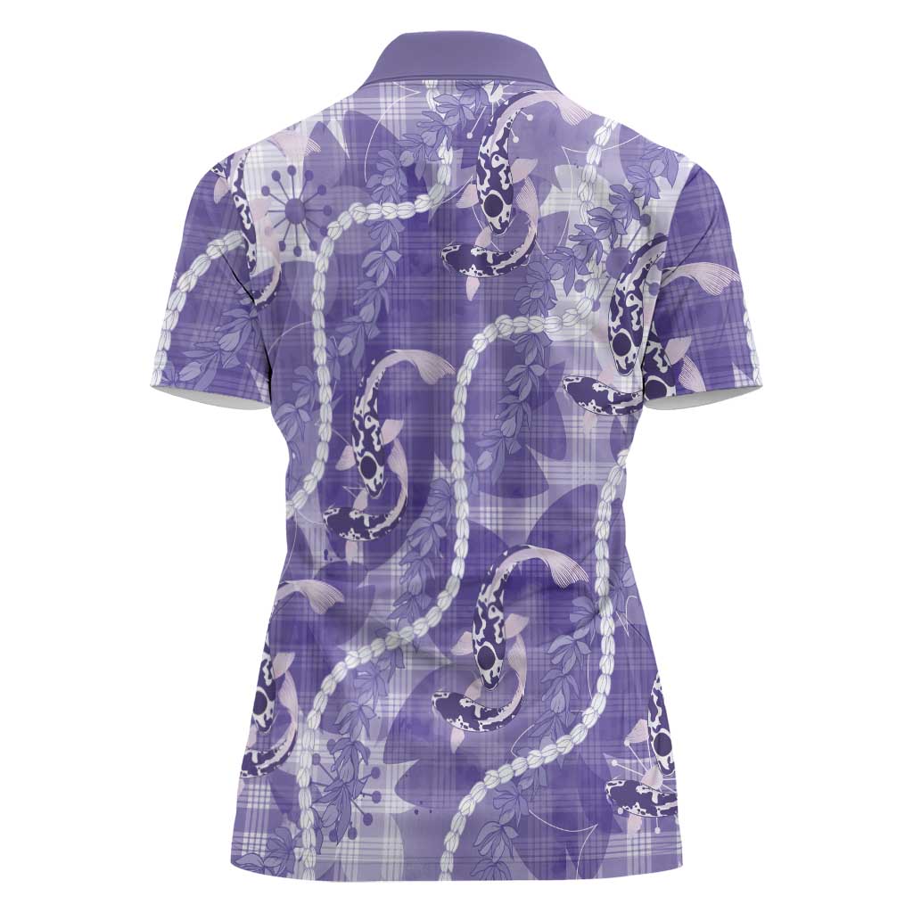 Japanese Koi Fish Women Polo Shirt Purple Wagara Palaka Honohono Pikake Lei LT9 - Polynesian Pride
