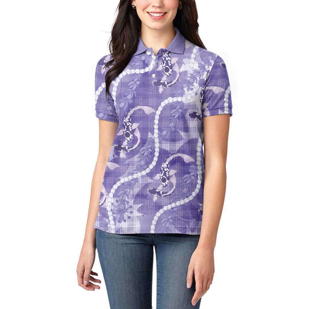 Japanese Koi Fish Women Polo Shirt Purple Wagara Palaka Honohono Pikake Lei LT9 - Polynesian Pride