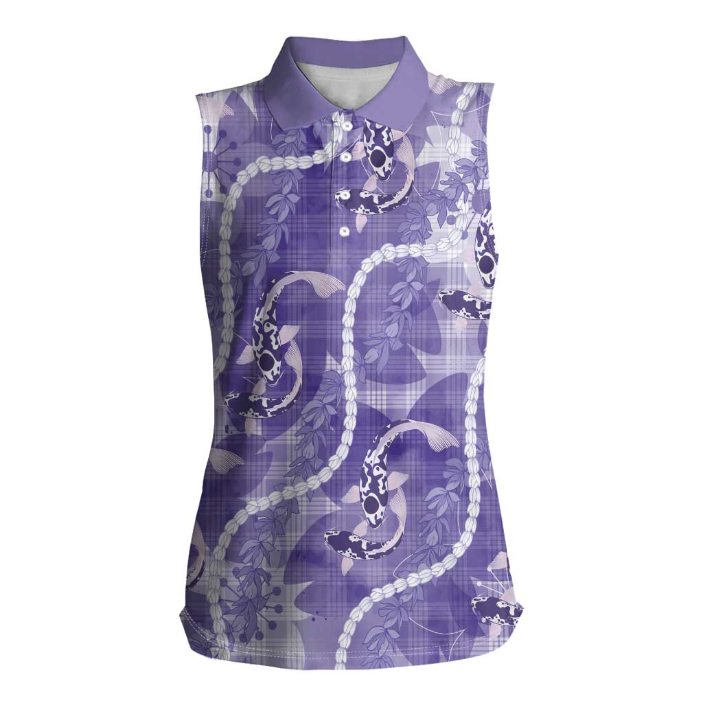 Japanese Koi Fish Women Sleeveless Polo Shirt Purple Wagara Palaka Honohono Pikake Lei LT9 Female Purple - Polynesian Pride