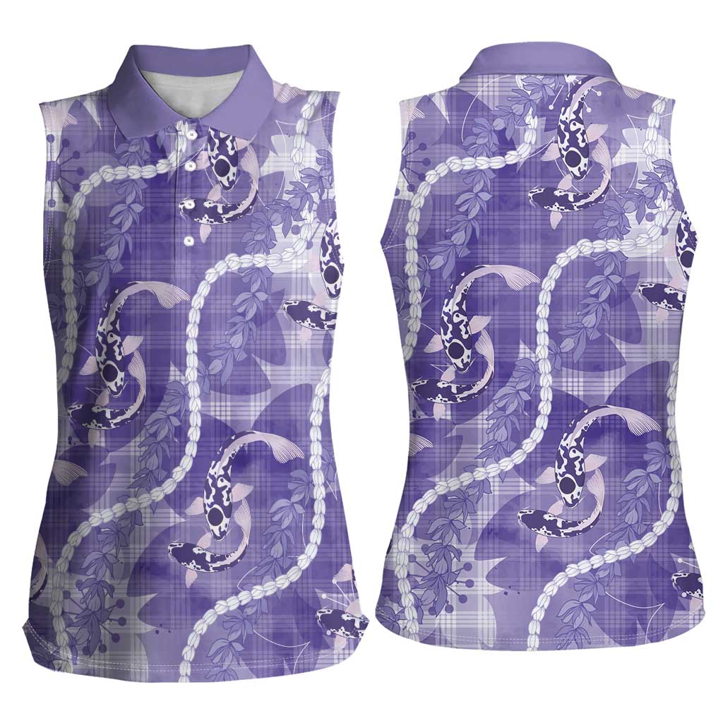 Japanese Koi Fish Women Sleeveless Polo Shirt Purple Wagara Palaka Honohono Pikake Lei LT9 - Polynesian Pride