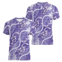 Japanese Koi Fish Women V-Neck T-Shirt Purple Wagara Palaka Honohono Pikake Lei LT9 - Polynesian Pride