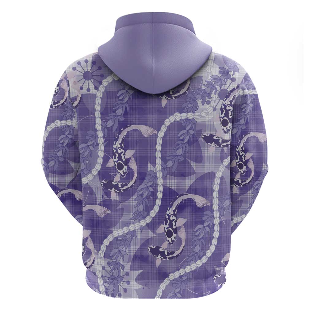 Japanese Koi Fish Zip Hoodie Purple Wagara Palaka Honohono Pikake Lei