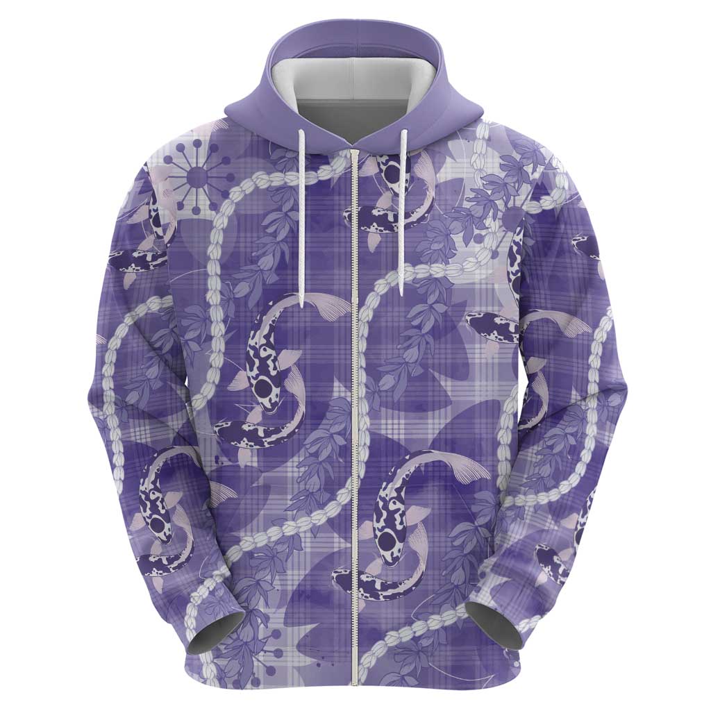 Japanese Koi Fish Zip Hoodie Purple Wagara Palaka Honohono Pikake Lei