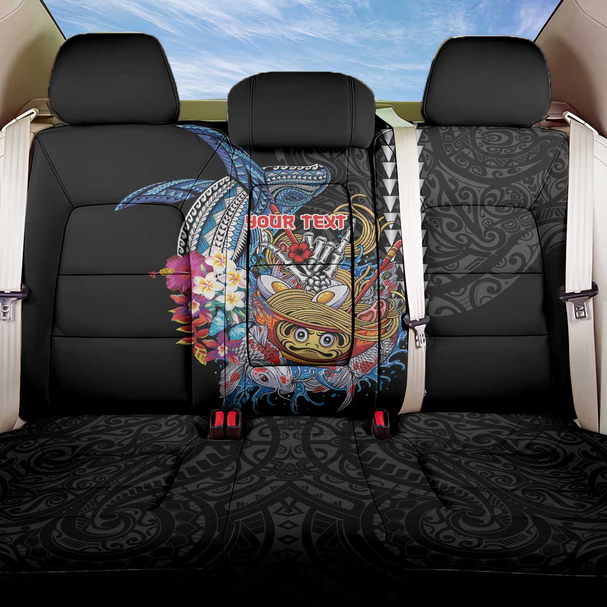 Personalized Japanese Koi Fish Ramen Back Car Seat Cover Aloha Shark Kakau Pattern LT9 One Size Black - Polynesian Pride