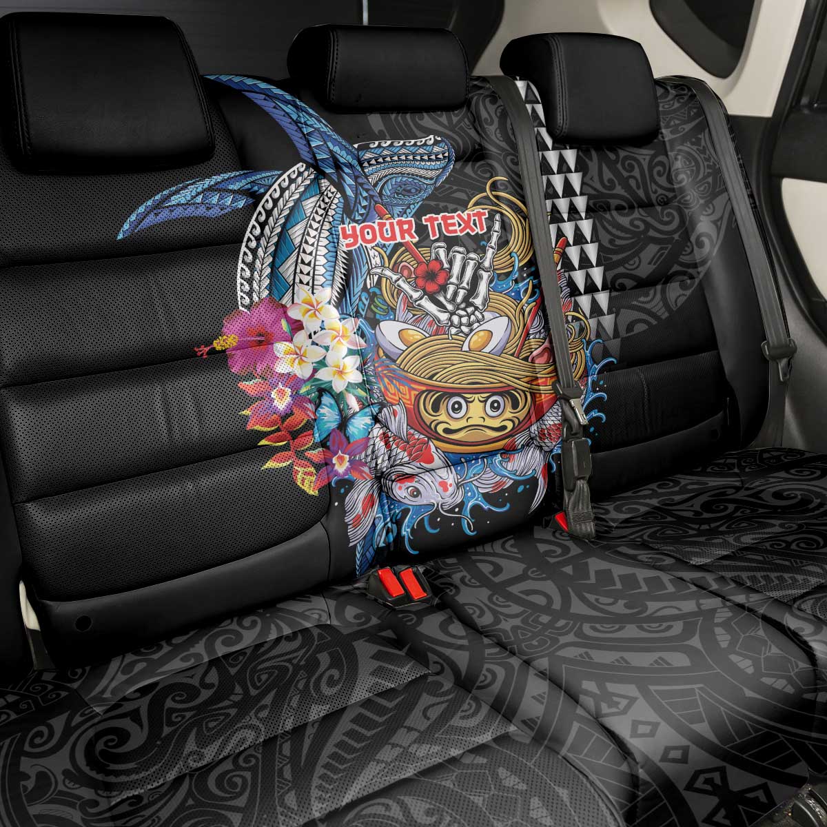 Personalized Japanese Koi Fish Ramen Back Car Seat Cover Aloha Shark Kakau Pattern LT9 - Polynesian Pride