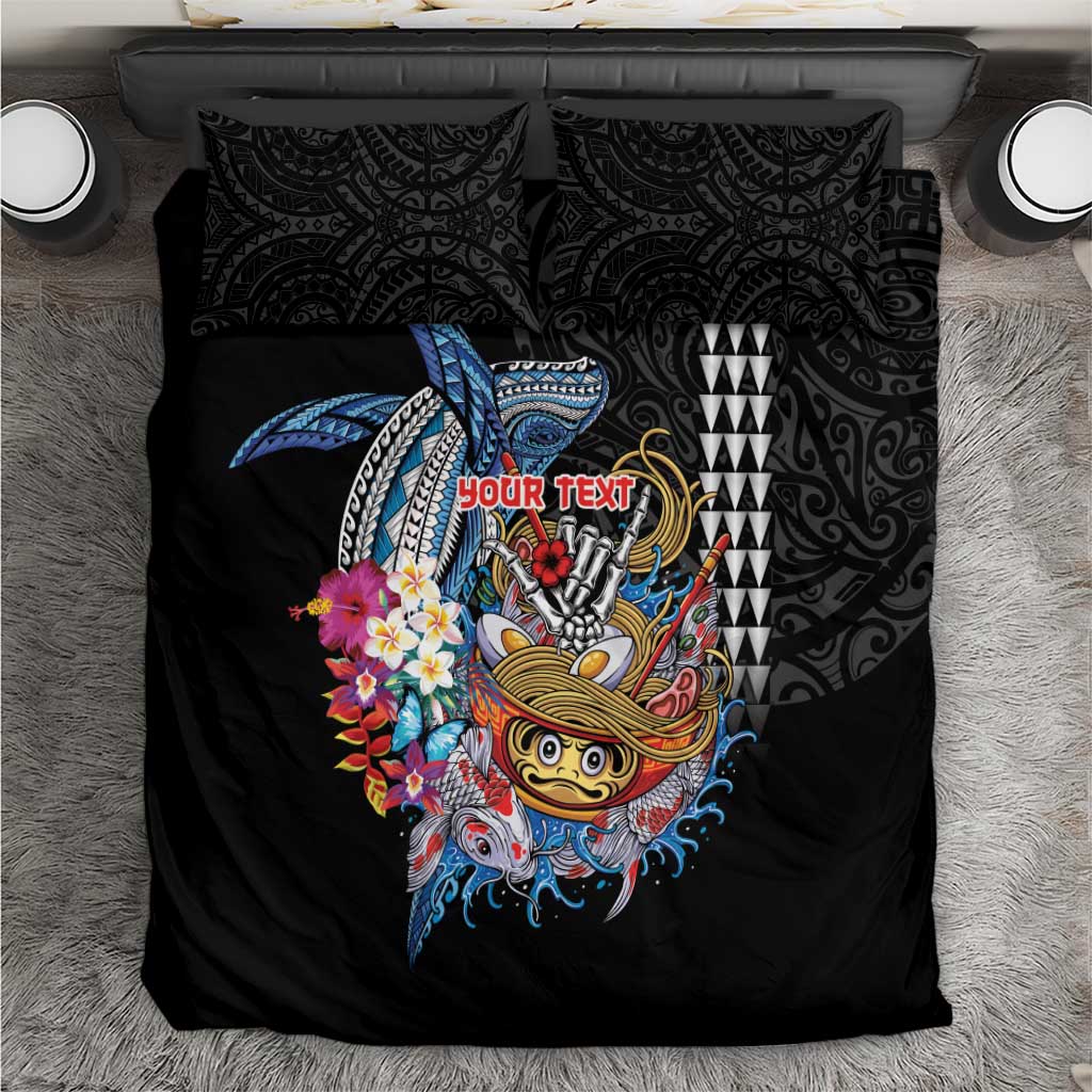 Personalized Japanese Koi Fish Ramen Bedding Set Aloha Shark Kakau Pattern LT9 Black - Polynesian Pride