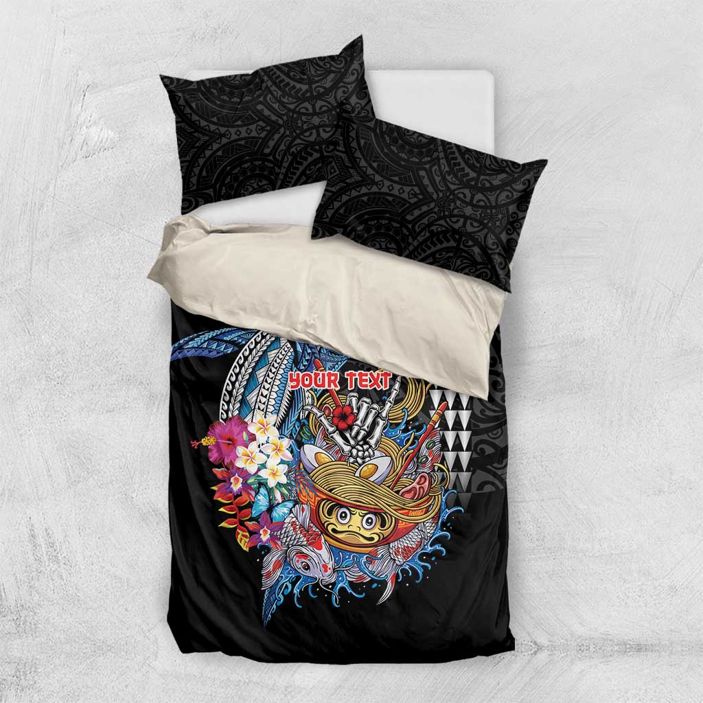 Personalized Japanese Koi Fish Ramen Bedding Set Aloha Shark Kakau Pattern LT9 US Twin 172cm x 218cm Black - Polynesian Pride