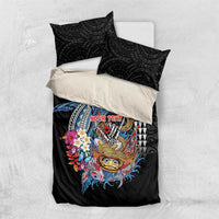 Personalized Japanese Koi Fish Ramen Bedding Set Aloha Shark Kakau Pattern LT9 US Twin 172cm x 218cm Black - Polynesian Pride