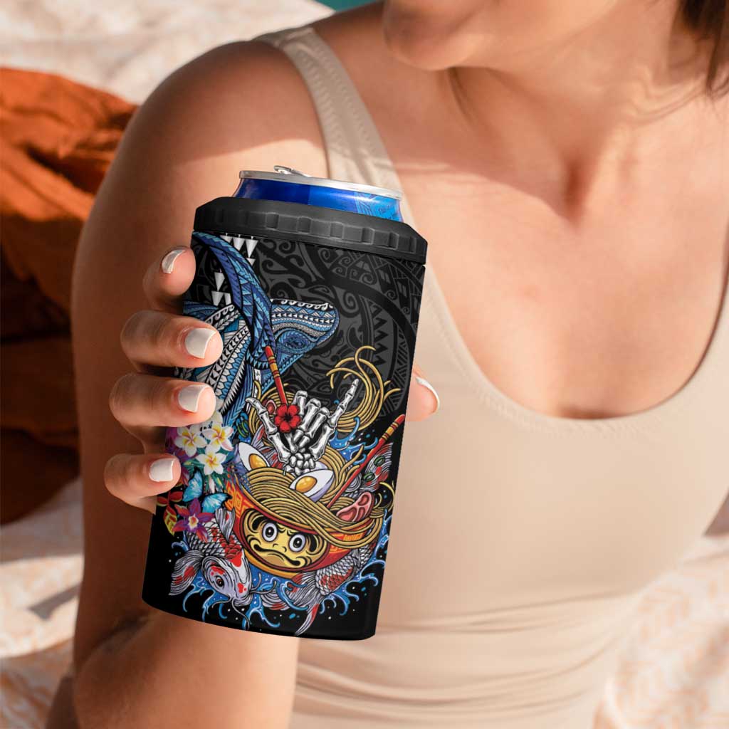 Personalized Japanese Koi Fish Ramen 4 in 1 Can Cooler Tumbler Aloha Shark Kakau Pattern