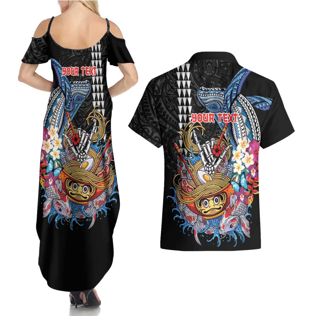 Personalized Japanese Koi Fish Ramen Couples Matching Summer Maxi Dress and Hawaiian Shirt Aloha Shark Kakau Pattern LT9 - Polynesian Pride
