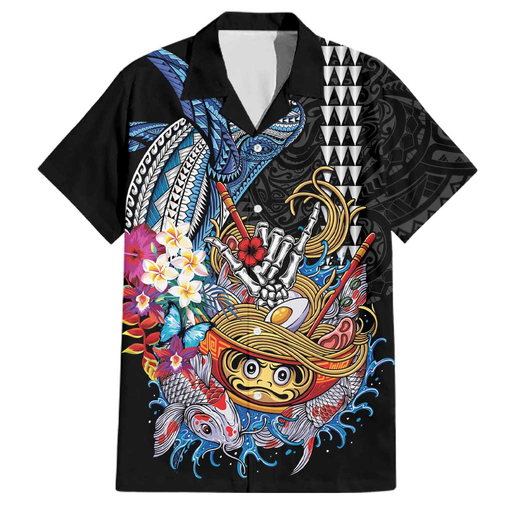 Personalized Japanese Koi Fish Ramen Family Matching Long Sleeve Bodycon Dress and Hawaiian Shirt Aloha Shark Kakau Pattern LT9 Dad's Shirt - Short Sleeve Black - Polynesian Pride