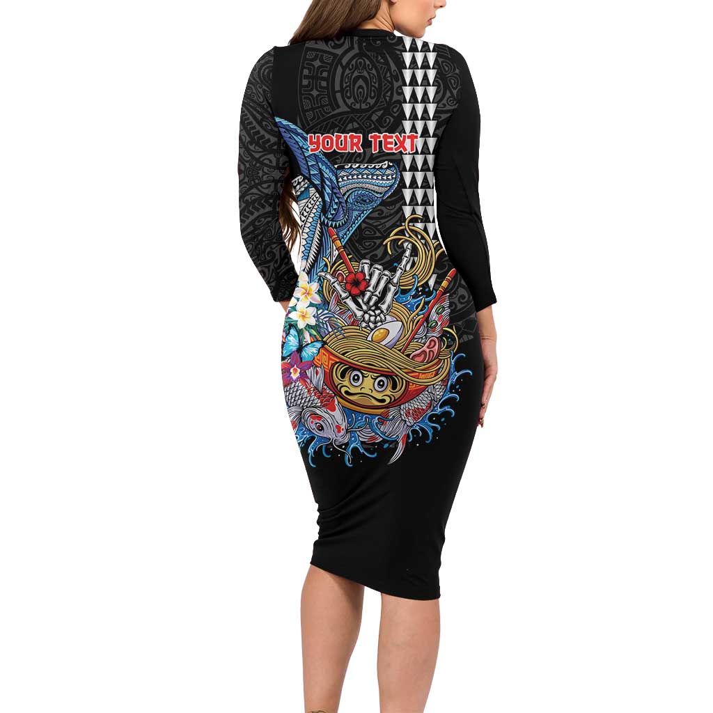 Personalized Japanese Koi Fish Ramen Family Matching Long Sleeve Bodycon Dress and Hawaiian Shirt Aloha Shark Kakau Pattern LT9 - Polynesian Pride
