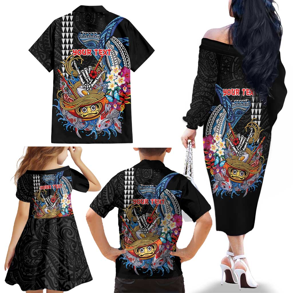 Personalized Japanese Koi Fish Ramen Family Matching Off The Shoulder Long Sleeve Dress and Hawaiian Shirt Aloha Shark Kakau Pattern LT9 - Polynesian Pride