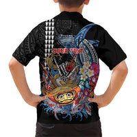 Personalized Japanese Koi Fish Ramen Family Matching Off Shoulder Maxi Dress and Hawaiian Shirt Aloha Shark Kakau Pattern