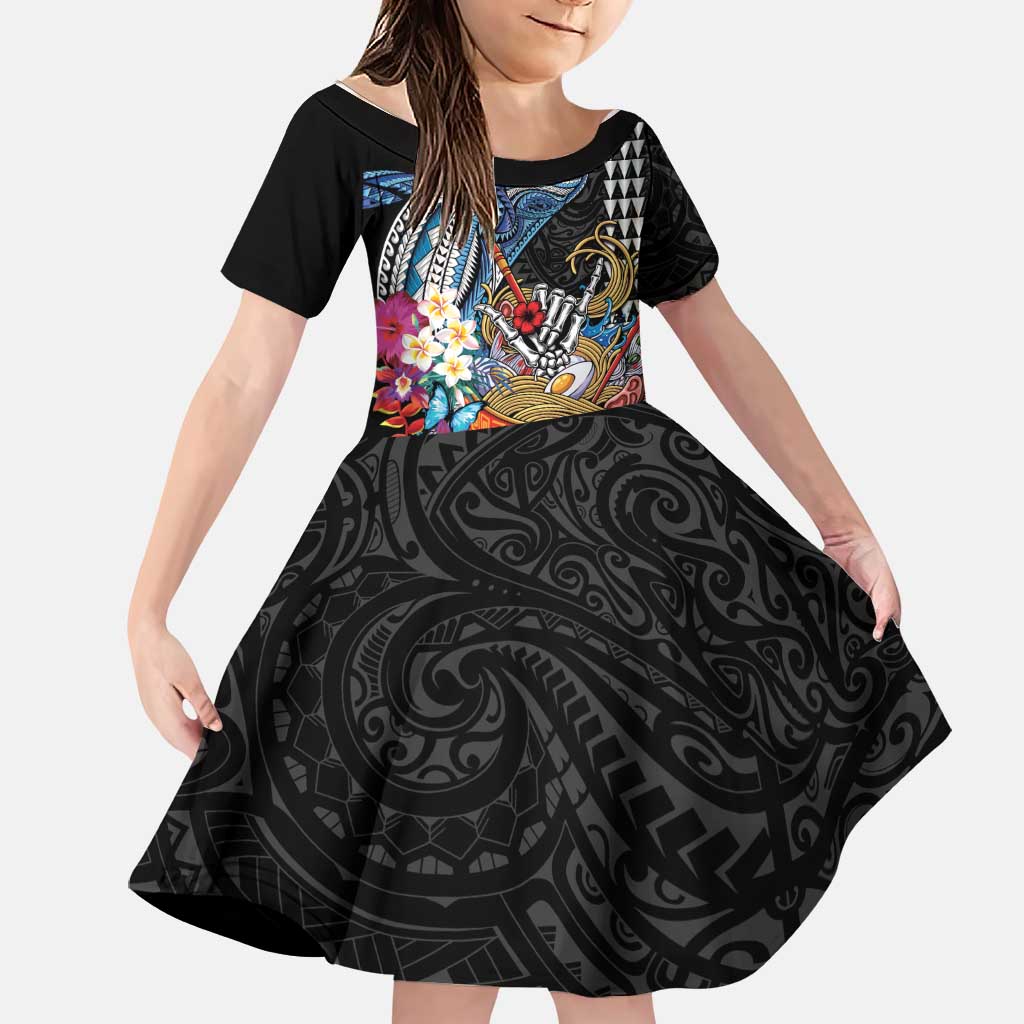 Personalized Japanese Koi Fish Ramen Family Matching Off Shoulder Maxi Dress and Hawaiian Shirt Aloha Shark Kakau Pattern