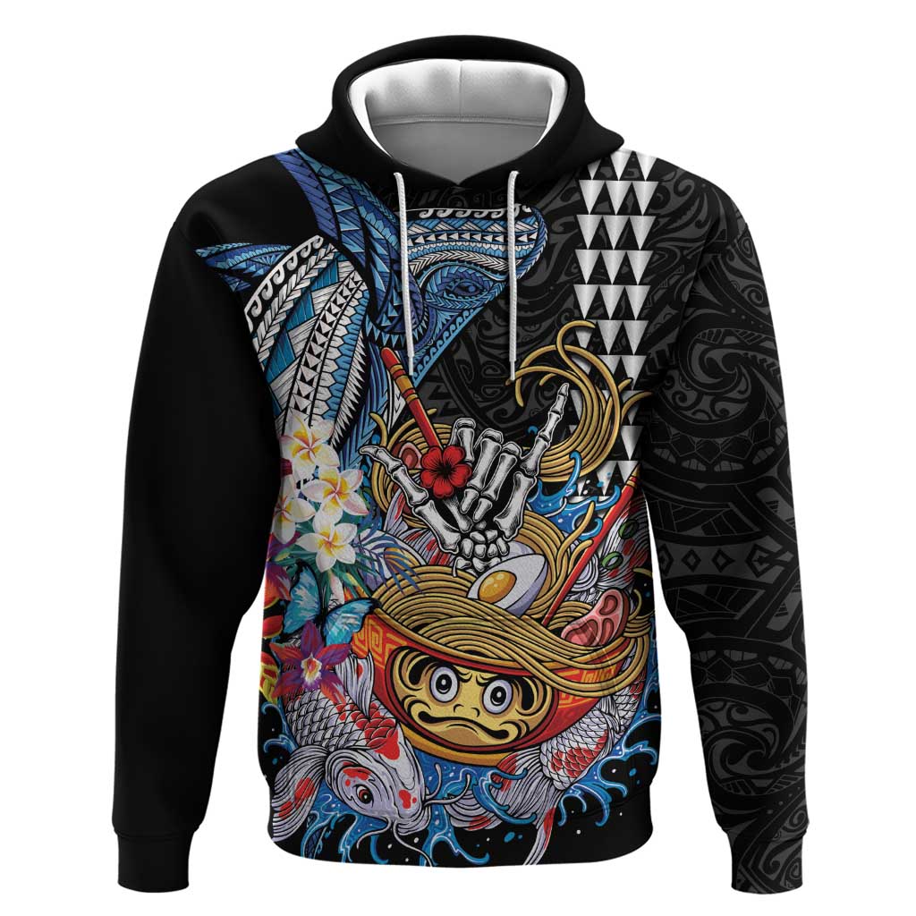 Personalized Japanese Koi Fish Ramen Hoodie Aloha Shark Kakau Pattern LT9 Pullover Hoodie Black - Polynesian Pride