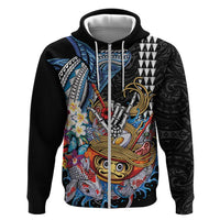 Personalized Japanese Koi Fish Ramen Hoodie Aloha Shark Kakau Pattern LT9 Zip Hoodie Black - Polynesian Pride