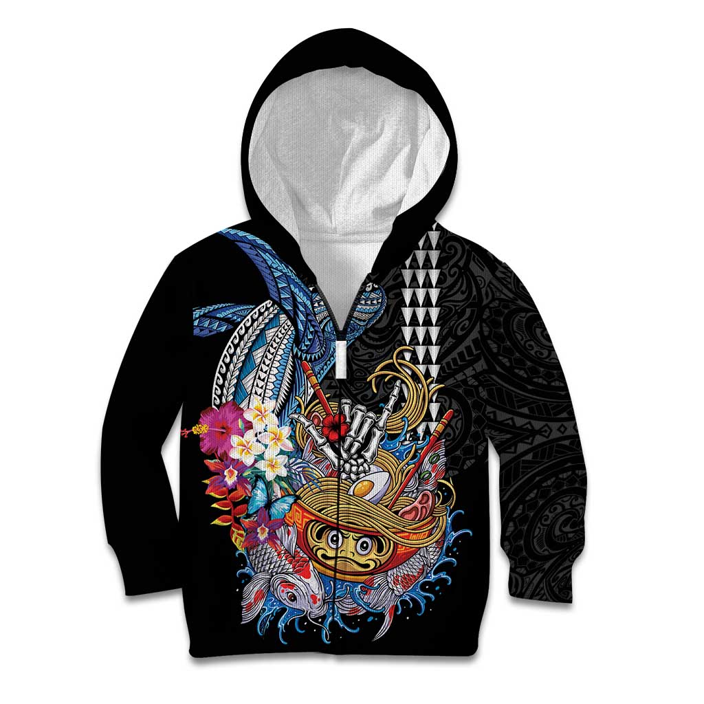 Personalized Japanese Koi Fish Ramen Kid Hoodie Aloha Shark Kakau Pattern