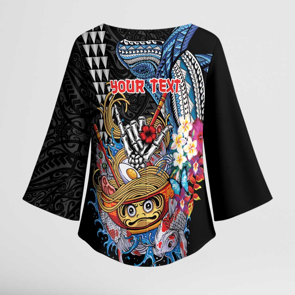 Personalized Japanese Koi Fish Ramen Kimono Sleeve Blouse Aloha Shark Kakau Pattern