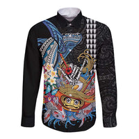 Personalized Japanese Koi Fish Ramen Long Sleeve Button Shirt Aloha Shark Kakau Pattern