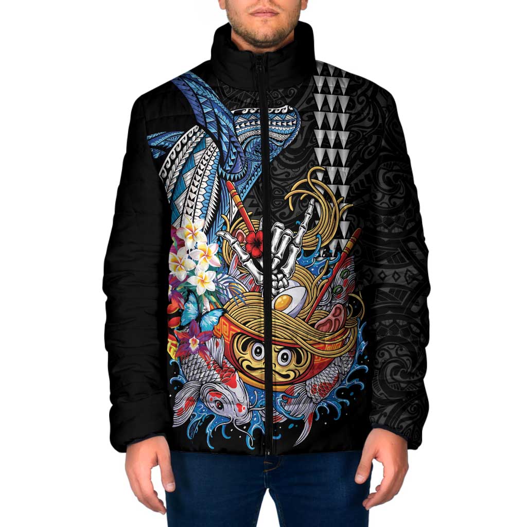 Personalized Japanese Koi Fish Ramen Padded Jacket Aloha Shark Kakau Pattern LT9 Men Black - Polynesian Pride