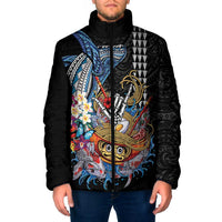 Personalized Japanese Koi Fish Ramen Padded Jacket Aloha Shark Kakau Pattern LT9 Men Black - Polynesian Pride