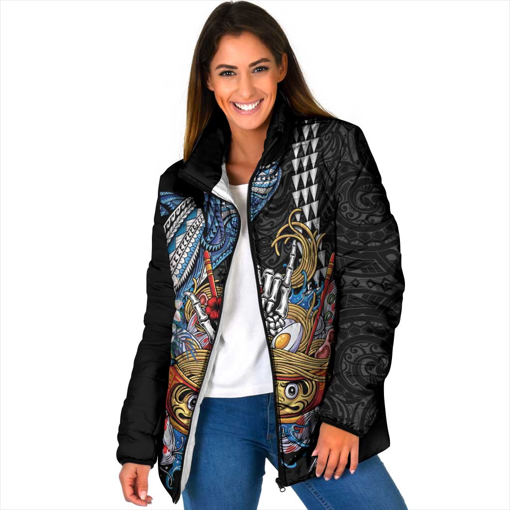 Personalized Japanese Koi Fish Ramen Padded Jacket Aloha Shark Kakau Pattern LT9 Women Black - Polynesian Pride