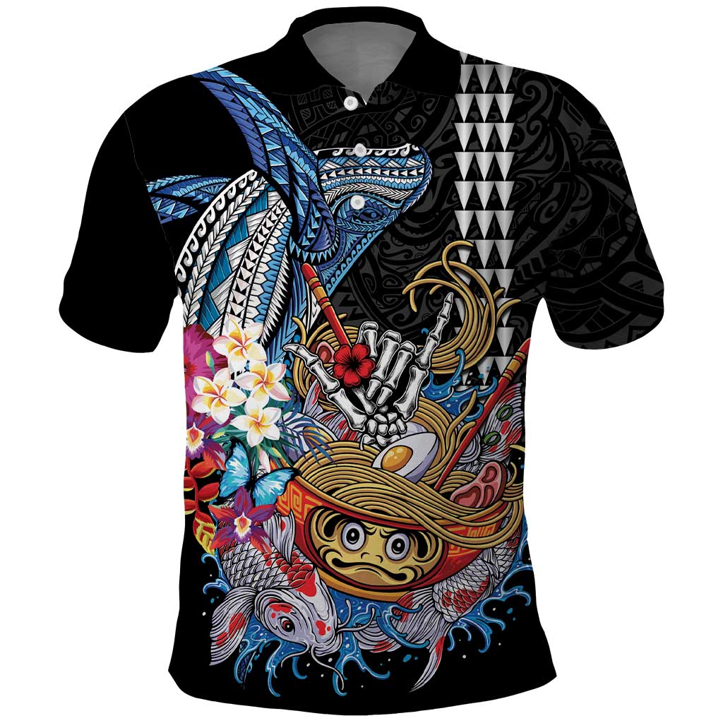 Personalized Japanese Koi Fish Ramen Polo Shirt Aloha Shark Kakau Pattern