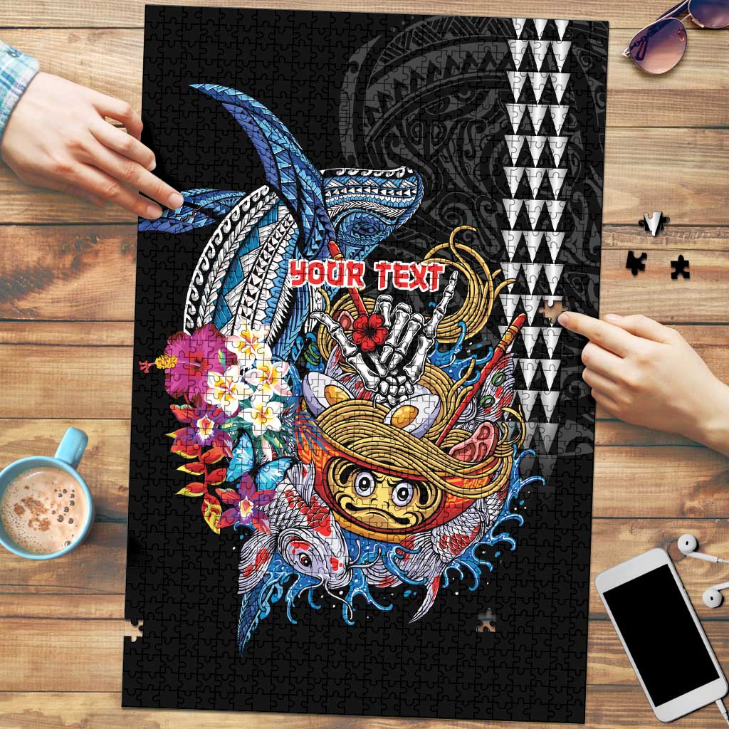 Personalized Japanese Koi Fish Ramen Puzzle Aloha Shark Kakau Pattern LT9 Black - Polynesian Pride