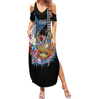 Personalized Japanese Koi Fish Ramen Summer Maxi Dress Aloha Shark Kakau Pattern LT9 Women Black - Polynesian Pride