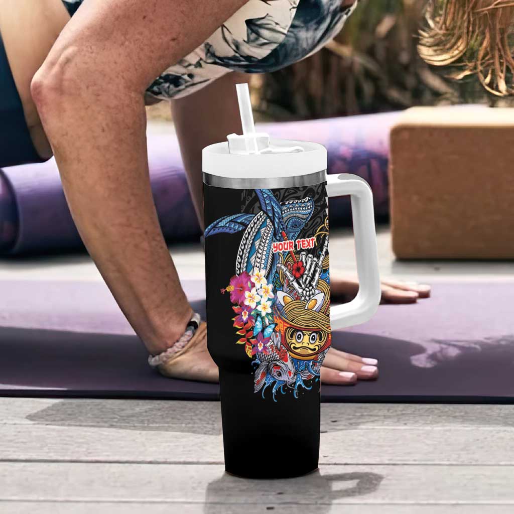 Personalized Japanese Koi Fish Ramen Tumbler With Handle Aloha Shark Kakau Pattern