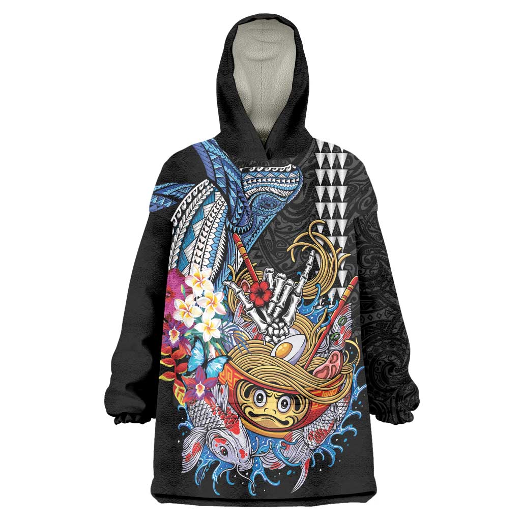 Personalized Japanese Koi Fish Ramen Wearable Blanket Hoodie Aloha Shark Kakau Pattern
