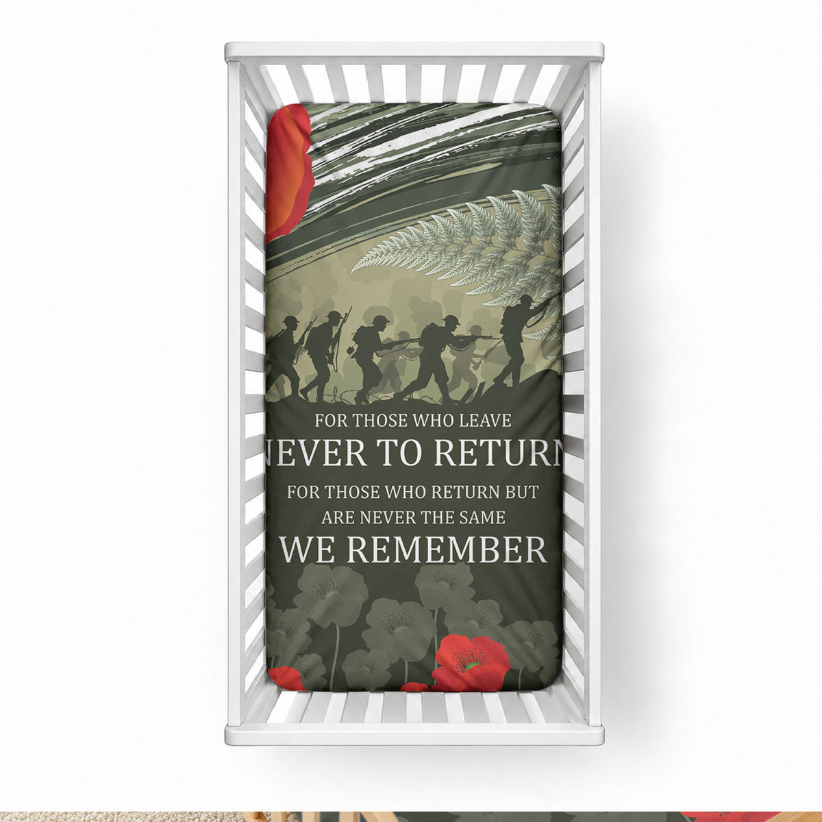 ANZAC Day We Remember Baby Bed Cover Maori Silver Fern Camouflage Motif LT9 28 × 52 in Green - Polynesian Pride