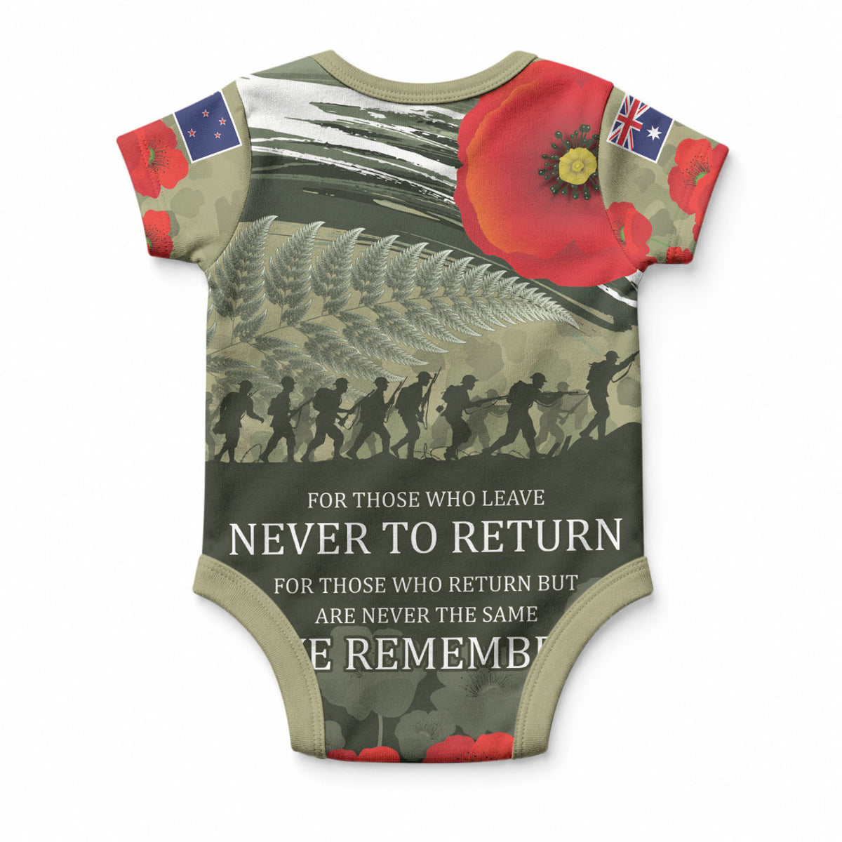 ANZAC Day We Remember Baby Onesie Maori Silver Fern Camouflage Motif LT9 - Polynesian Pride