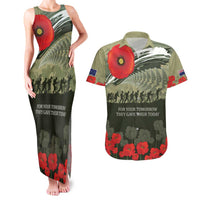 ANZAC Day We Remember Couples Matching Tank Maxi Dress and Hawaiian Shirt Maori Silver Fern Camouflage Motif LT9 Green - Polynesian Pride