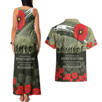 ANZAC Day We Remember Couples Matching Tank Maxi Dress and Hawaiian Shirt Maori Silver Fern Camouflage Motif LT9 - Polynesian Pride