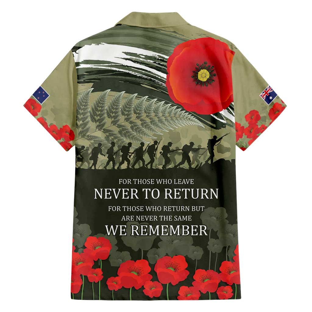 ANZAC Day We Remember Family Matching Long Sleeve Bodycon Dress and Hawaiian Shirt Maori Silver Fern Camouflage Motif LT9 - Polynesian Pride