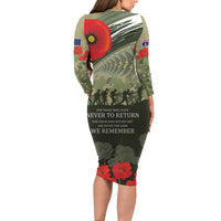 ANZAC Day We Remember Family Matching Long Sleeve Bodycon Dress and Hawaiian Shirt Maori Silver Fern Camouflage Motif LT9 - Polynesian Pride