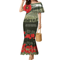 ANZAC Day We Remember Family Matching Mermaid Dress and Hawaiian Shirt Maori Silver Fern Camouflage Motif LT9 Mom's Dress Green - Polynesian Pride