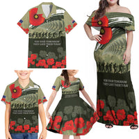 ANZAC Day We Remember Family Matching Off Shoulder Maxi Dress and Hawaiian Shirt Maori Silver Fern Camouflage Motif LT9 - Polynesian Pride