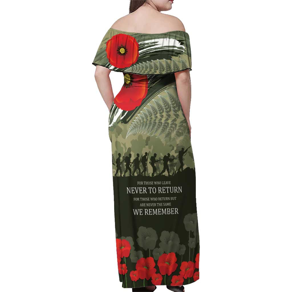 ANZAC Day We Remember Family Matching Off Shoulder Maxi Dress and Hawaiian Shirt Maori Silver Fern Camouflage Motif LT9 - Polynesian Pride