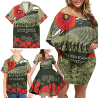 ANZAC Day We Remember Family Matching Off Shoulder Short Dress and Hawaiian Shirt Maori Silver Fern Camouflage Motif LT9 - Polynesian Pride