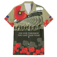 ANZAC Day We Remember Family Matching Off Shoulder Short Dress and Hawaiian Shirt Maori Silver Fern Camouflage Motif LT9 Dad's Shirt - Short Sleeve Green - Polynesian Pride