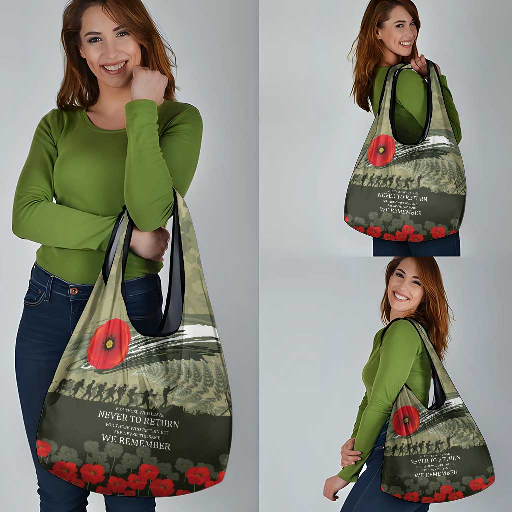 ANZAC Day We Remember Grocery Bag Maori Silver Fern Camouflage Motif