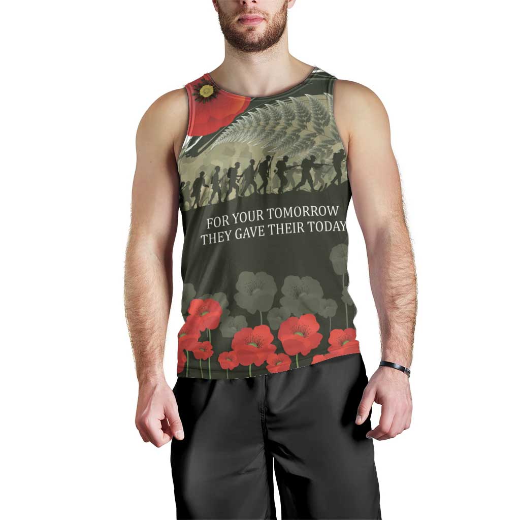 ANZAC Day We Remember Men Tank Top Maori Silver Fern Camouflage Motif