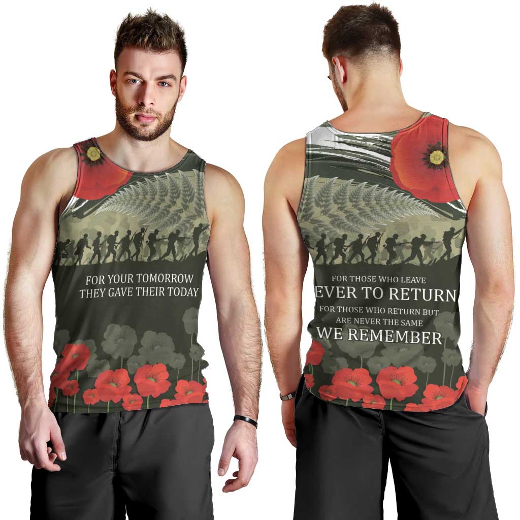 ANZAC Day We Remember Men Tank Top Maori Silver Fern Camouflage Motif
