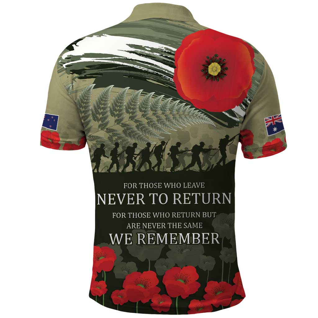 ANZAC Day We Remember Polo Shirt Maori Silver Fern Camouflage Motif