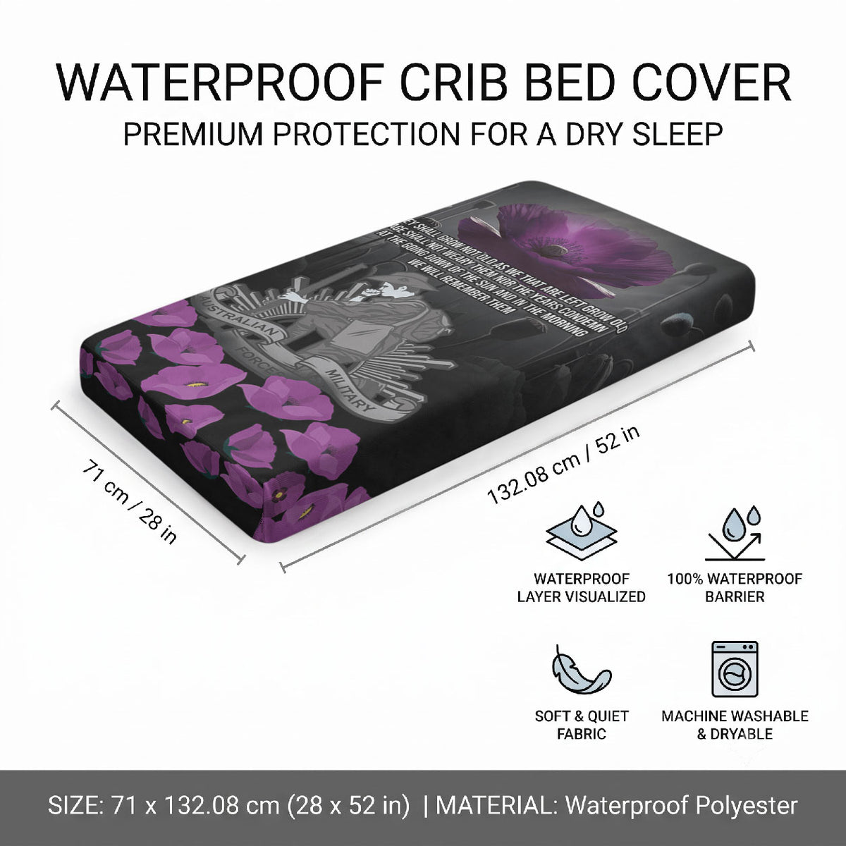 ANZAC Day Remembrance Baby Bed Cover Purple Poppy We Will Remember Them LT9 - Polynesian Pride