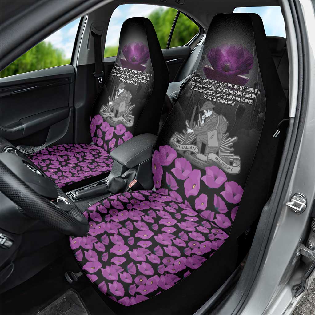ANZAC Day Remembrance Car Seat Cover Purple Poppy We Will Remember Them