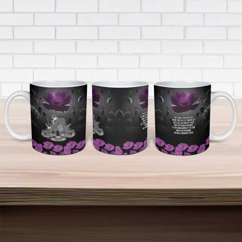 ANZAC Day Remembrance Ceramic Mug Purple Poppy We Will Remember Them